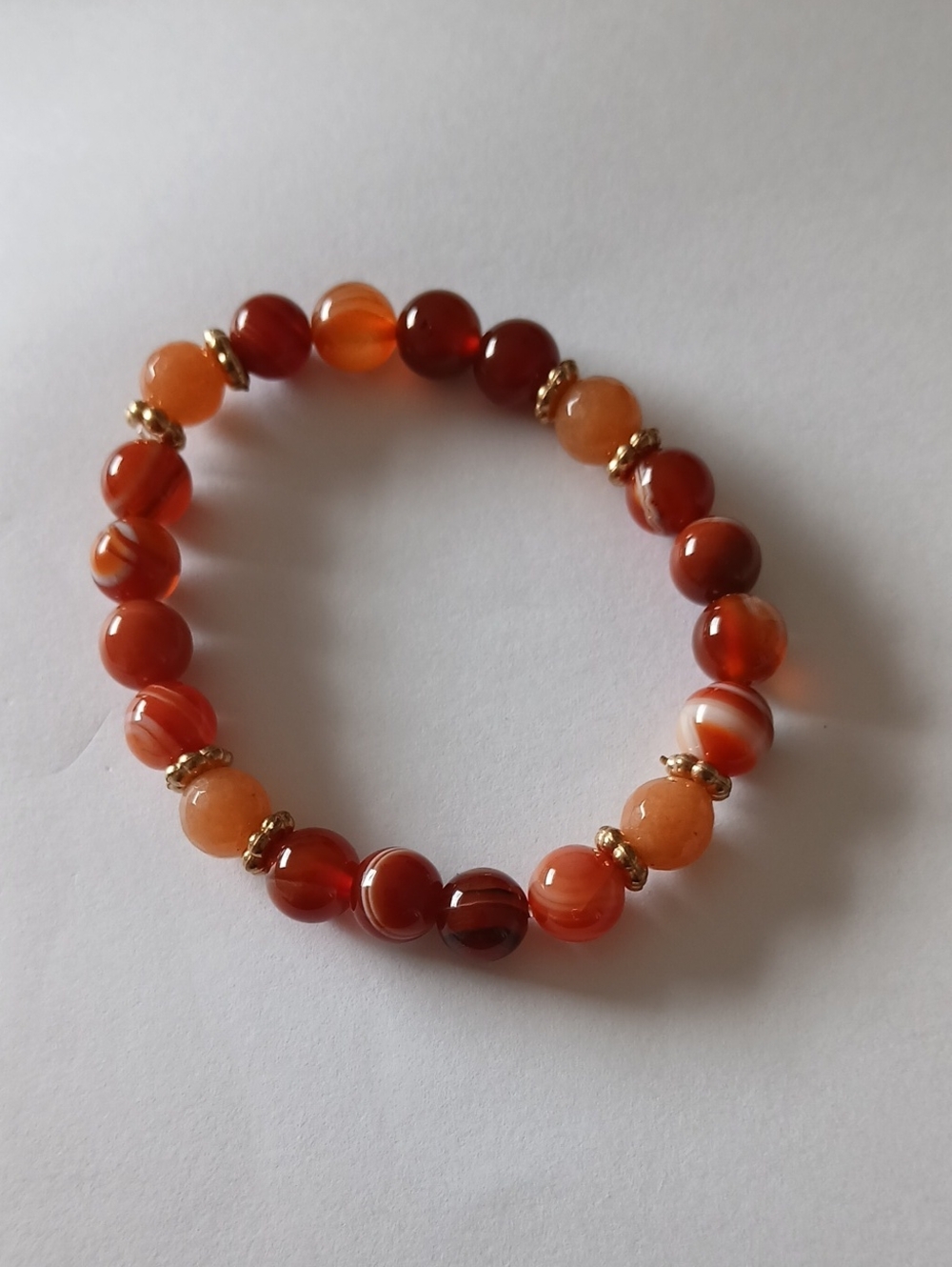 Beaded Bracelet - Red Orange Agate with Gold Accents Nwt